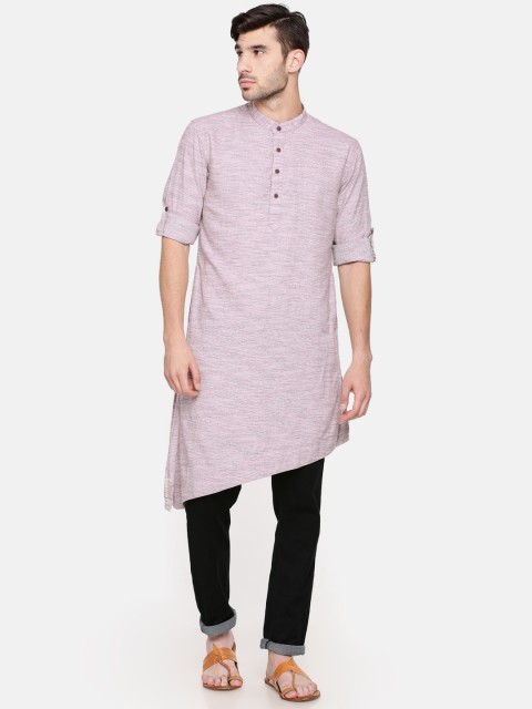 

Freehand Men Pink Striped Straight Kurta