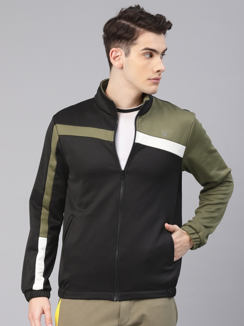 

HRX by Hrithik Roshan Men Black & Olive Green Colourblocked Sweatshirt