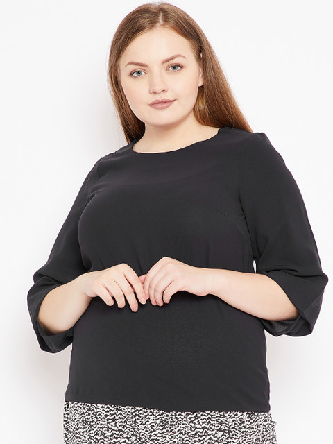 

JUNAROSE Plus Size Women Black Solid Top
