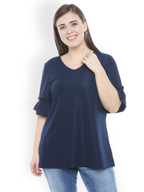 

JUNAROSE Plus Size Women Navy Solid Top, Navy blue