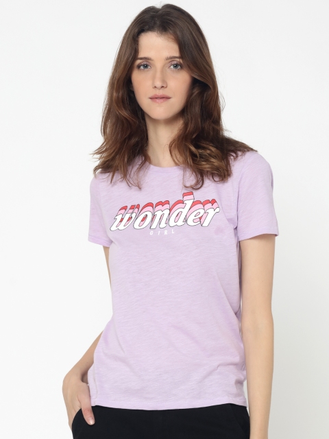 

ONLY Women Lavender Printed Round Neck T-shirt