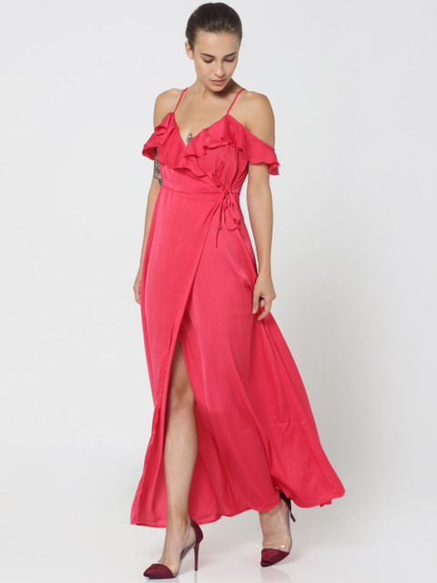 

ONLY Pink Solid Wrap Maxi Dress