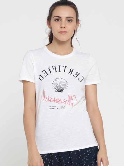 

ONLY Women White Printed Round Neck T-shirt