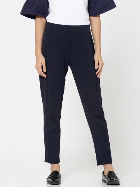 

ONLY Women Navy Slim Fit Solid Regular Trousers, Navy blue