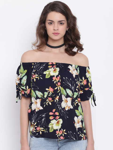 

ONLY Women Navy Blue Printed Bardot Top