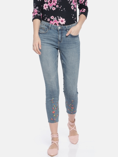 

ONLY Women Blue Skinny Fit Mid-Rise Clean Look Stretchable Cropped Jeans