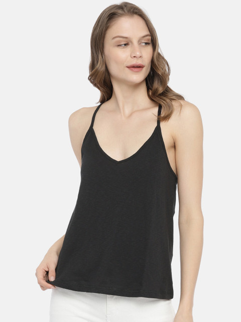 

ONLY Women Black Tank Pure Cotton Top