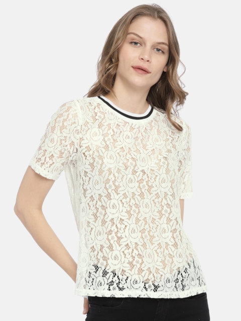 

ONLY Women White Self Design Sheer Top