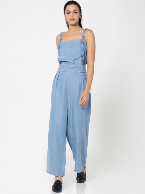 

ONLY Blue Solid Basic Chambray Jumpsuit