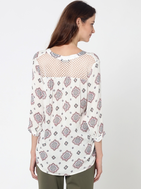 

ONLY Women Off-White Printed Styled Back Top