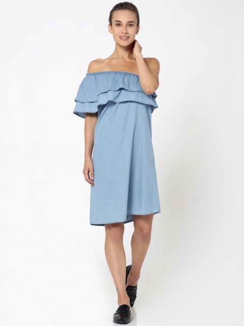 

ONLY Women Blue Solid A-Line Dress