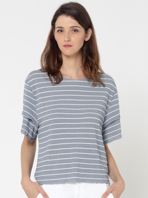 

ONLY Women Grey & White Striped Top