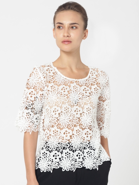 

ONLY Women White Self Design Lace Sheer Top