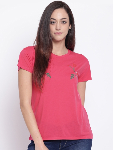 

ONLY Women Pink Printed Round Neck T-shirt