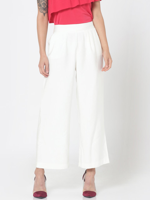 

ONLY Women Off-White Loose Fit Solid Regular Trousers