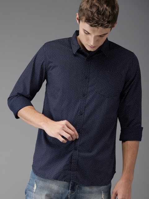 

HERE&NOW Men Navy Regular Fit Printed Casual Shirt, Navy blue