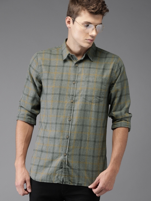 

HERE&NOW Men Grey & Black Regular Fit Checked Casual Shirt