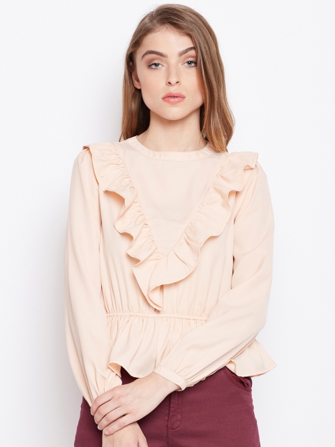 

Oxolloxo Women Peach-Coloured Solid Cinched Waist Top