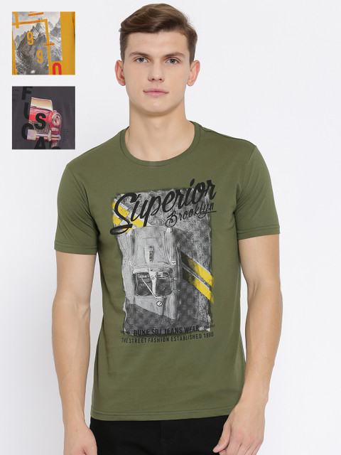 

Duke Men Pack of 3 Printed Round Neck T-shirt, Green