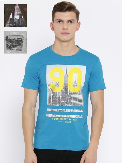 

Duke Men Pack of 3 Printed Round Neck T-shirt, Grey