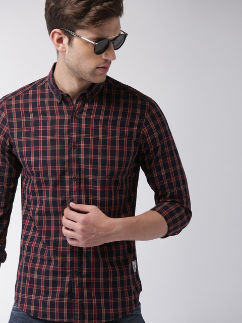 

Harvard Men Navy Blue & Red Checked Casual Shirt