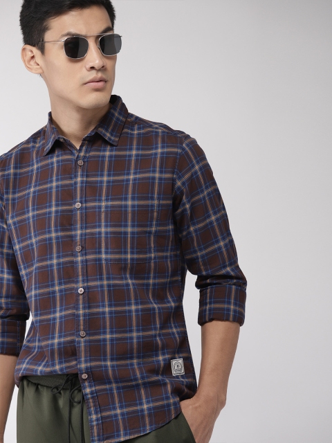 

Harvard Men Brown & Blue Regular Fit Checked Casual Shirt