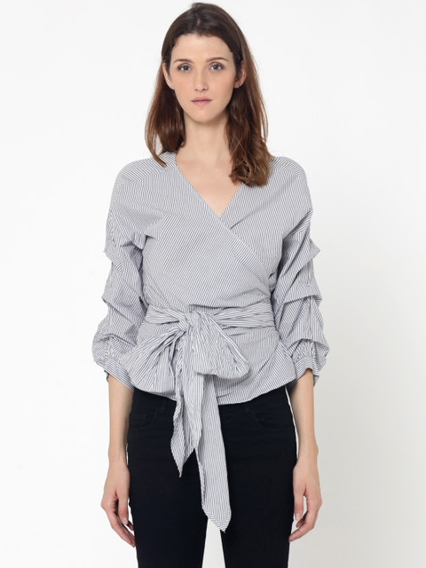 

ONLY Women Grey Striped Wrap Top