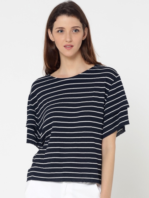 

ONLY Women Navy Blue & White Striped Top