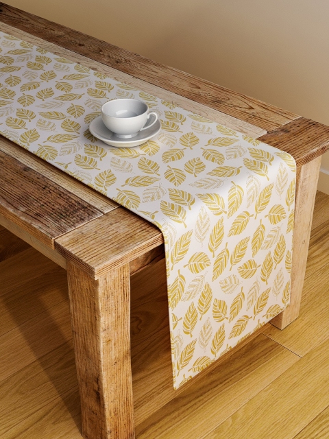 

RANGRAGE White & Mustard Yellow Printed Handcrafted Table Runner