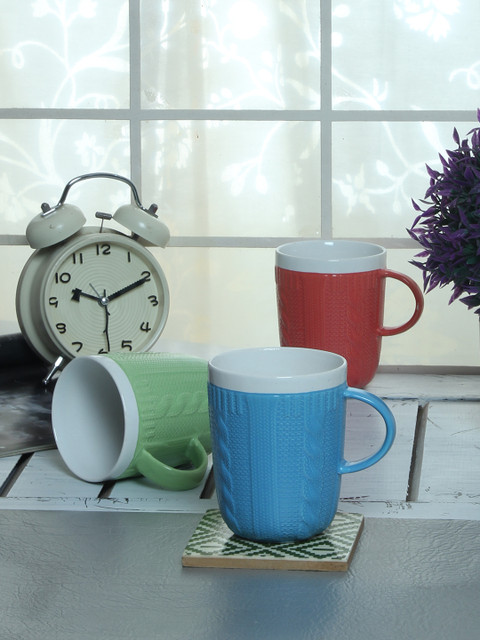 

RANGRAGE Multicoloured 4-Pieces Textured Ceramic Cups Set, Multi