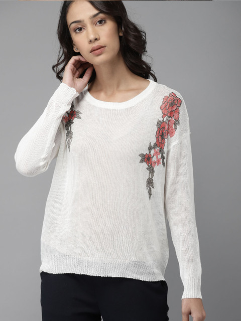 

Moda Rapido Women Off-White Semi-Sheer Printed Top