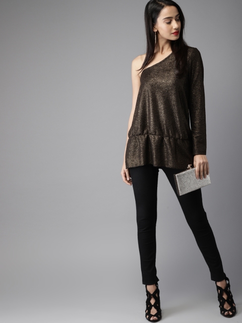 

Moda Rapido Women Black Sheen Peplum Top