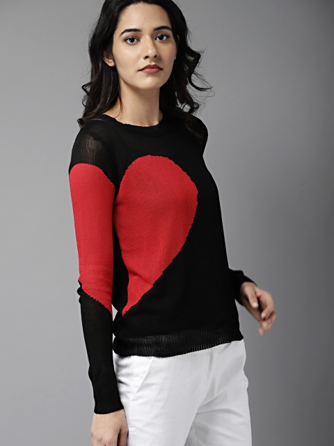 

Moda Rapido Women Black & Red Colourblocked Top