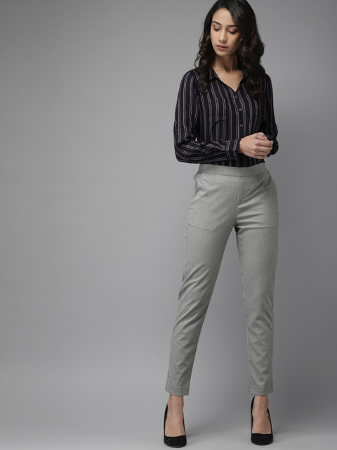 

Moda Rapido Women Rhino Grey Regular Fit Cropped Trousers With Stretch