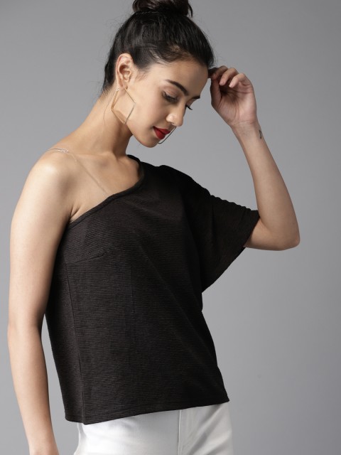 

Moda Rapido Women Black One-Shoulder Top