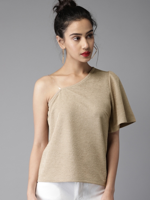 

Moda Rapido Women Beige One-Shoulder Top