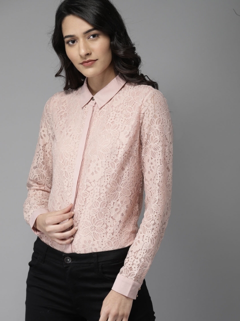 

Moda Rapido Women Pink Self-Design Shirt Style Top