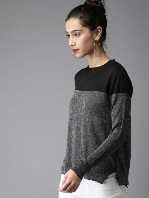 

Moda Rapido Women Black & Grey Colourblocked Styled Back Top