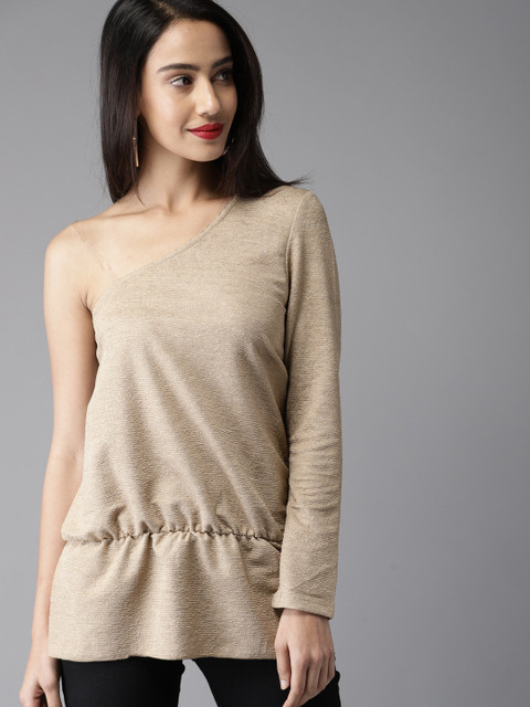 

Moda Rapido Women Gold Toned Solid One-Shoulder Top