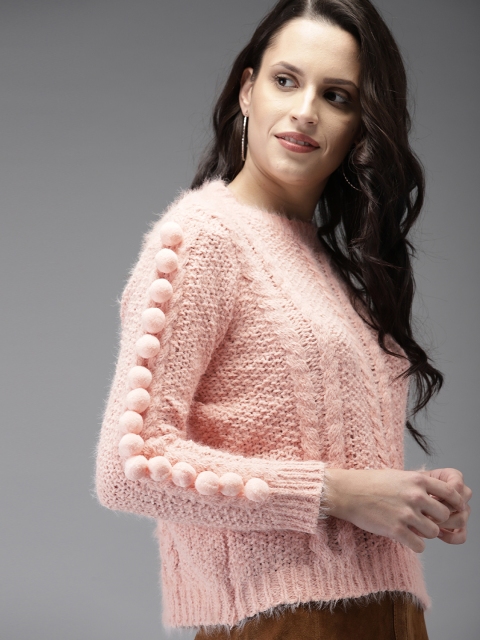 

Moda Rapido Women Pink Self-Design Pullover