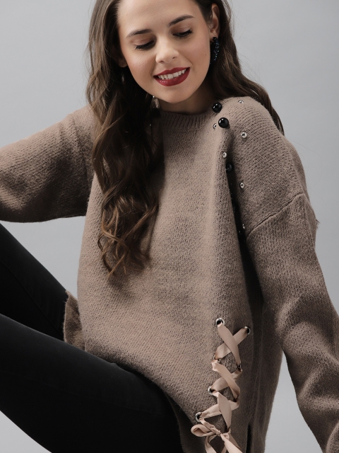 

Moda Rapido Women Taupe Solid Pullover