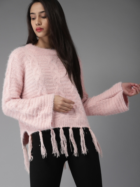 

Moda Rapido Women Pink Self Design Pullover Sweater