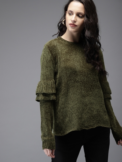 

Moda Rapido Women Olive Green Solid Pullover