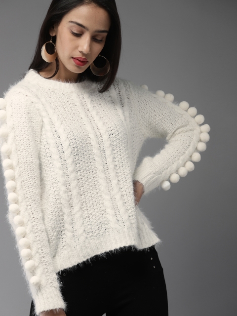 

Moda Rapido Women Off-White Solid Pullover