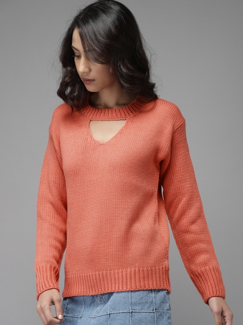 

Moda Rapido Women Peach-Coloured Solid Pullover