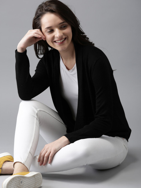 

HERE&NOW Women Black Solid Front Open Sweater