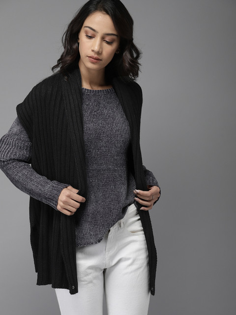 

Moda Rapido Women Black Solid Front-Open Sweater