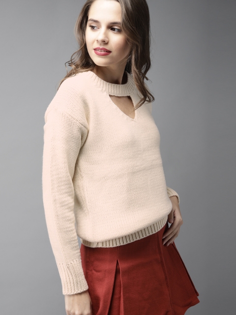 

Moda Rapido Women Off-White Solid Pullover