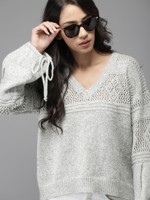 

Moda Rapido Women Grey Self Design Pullover