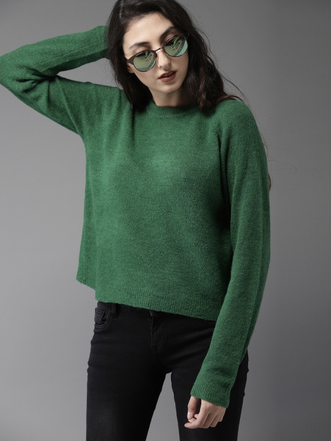 

HERE&NOW Women Green Solid Pullover Sweater